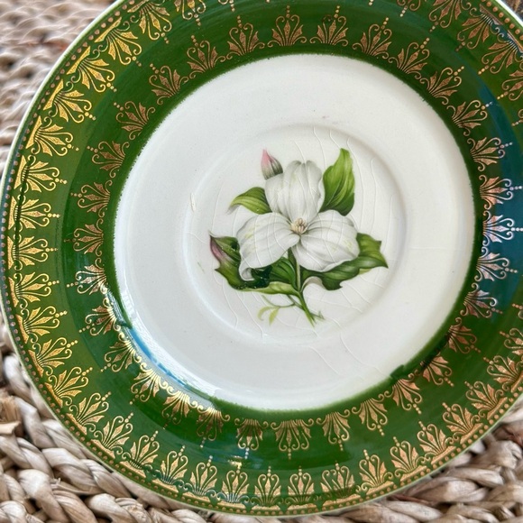 American Limoges L’Triomphe Trillium Forest Green Filigree 22 K Gold Trim - Picture 3 of 4